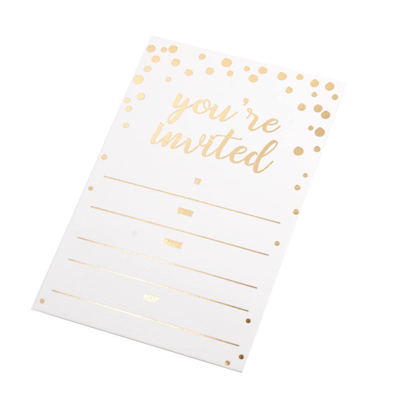Partay Shenanigans 50 Pack Invitation Card - Elegant Greeting Cards â€˜â€™You are Invitedâ€™â€™ in Gold Foil Letters â€“ for Wedding, Bridal Shower, Baby Shower, Birthday Invitations - 52 Kraft Envelopes Included - 4" x 6" - Image 3